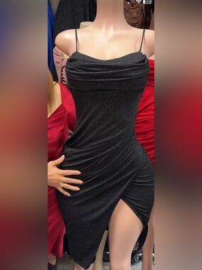 NWT- Black Sparkle Cowl Midi Dress with Adjustable straps